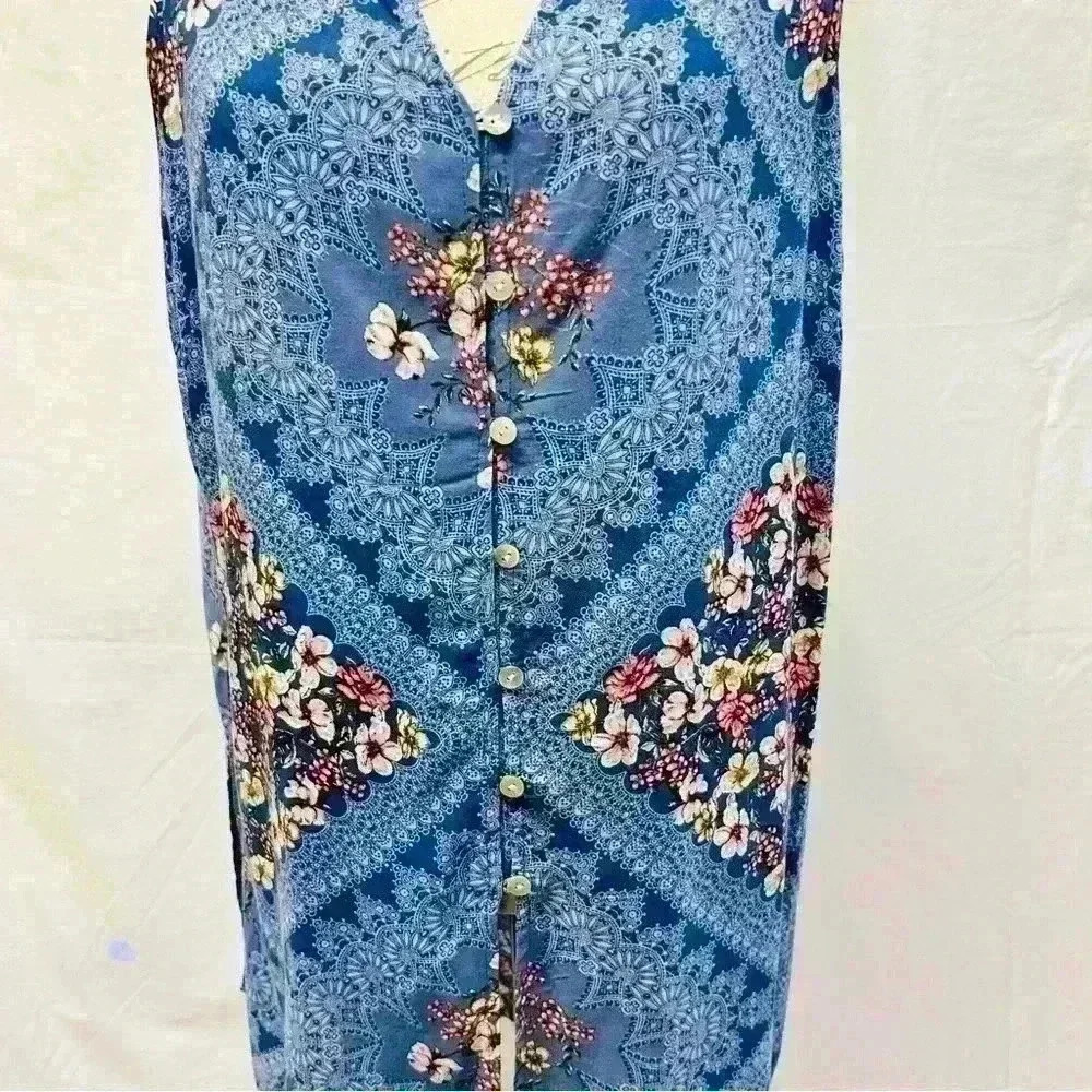 Fig and Flower Blue Floral Crochet Midi Sleeveless Women’s Dress Size XL - Picture 7 of 14